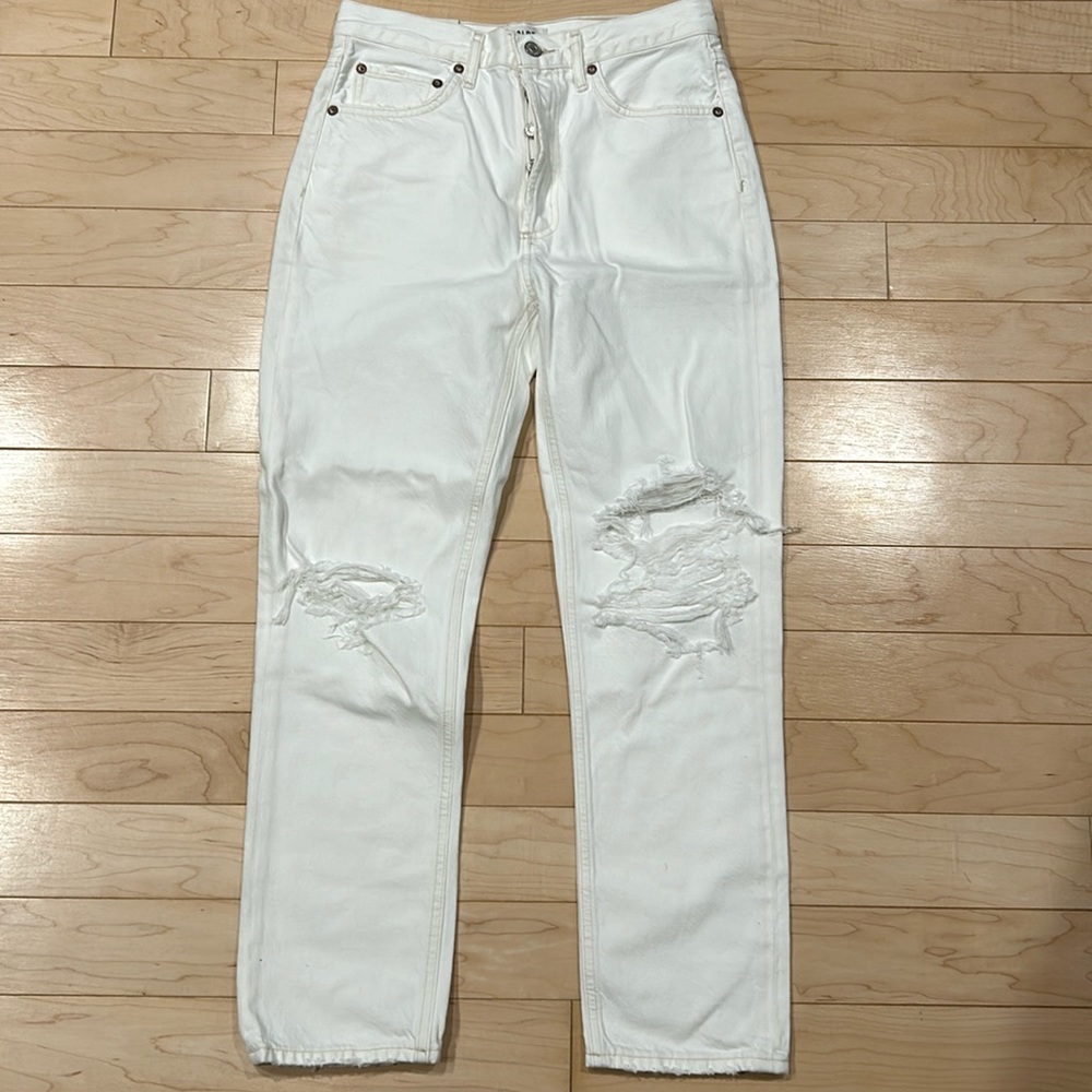 Agolde Distressed White Straight Leg Jean
